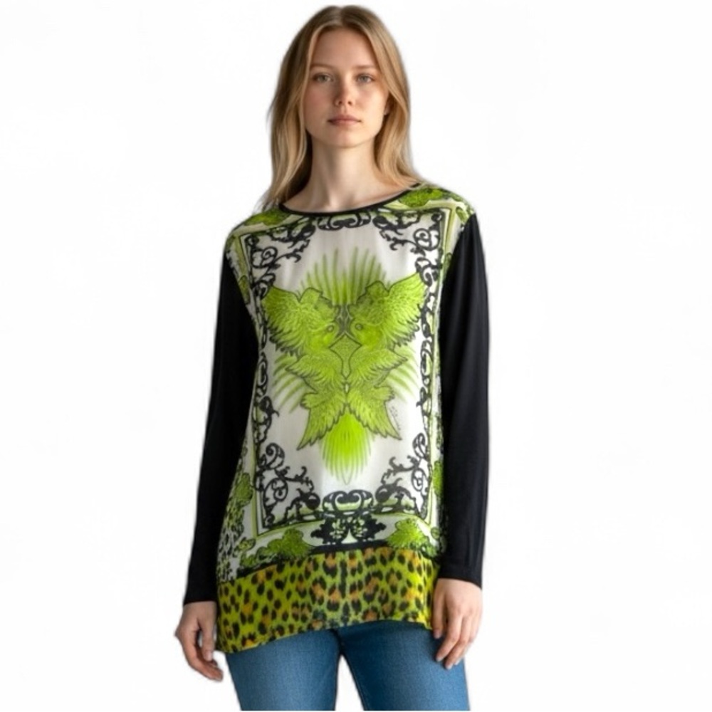Just Cavalli Black and Green Long Sleeve Top.